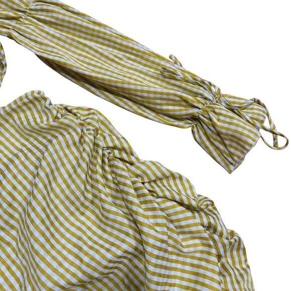 Prettylittlething Chartreuse Gingham Cut Out Ruched Bodycon Puff Sleeve Dress - Picture 6 of 8